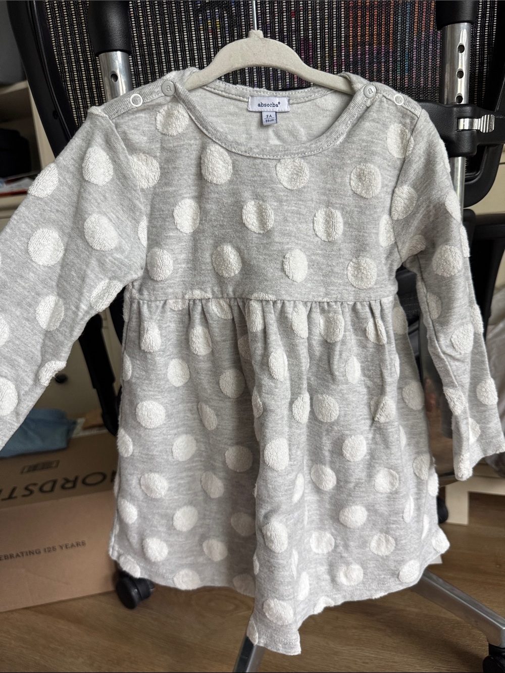 Absorba Gray and White Polka Dot Long-Sleeve Dress